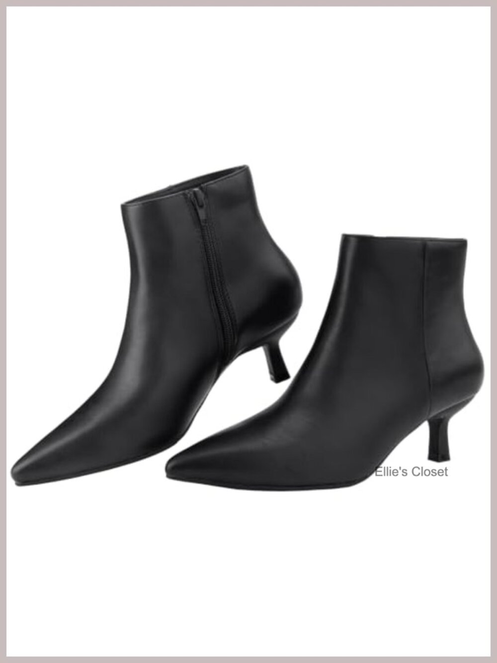 Pointed Toe Kitten Heel Ankle Booties Memory Foam Side Zipper Faux Leather